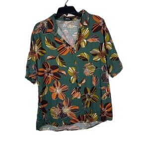 Jogal Hawaiian Mens XL Shirt Green Summer Short Sleeve Button Down Lightweight